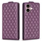 For iPhone 16 Diamond Lattice Vertical Flip Leather Phone Case(Dark Purple) - 1