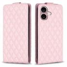For iPhone 16 Diamond Lattice Vertical Flip Leather Phone Case(Pink) - 1