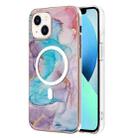 For iPhone 14 Plus Marble Pattern Dual-side IMD Magsafe TPU Phone Case(Blue Marble) - 1