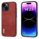 For iPhone 15 Plus ABEEL Dual Color Cowhide Texture PU Phone Case(Red) - 1