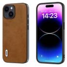 For iPhone 15 Plus ABEEL Dual Color Cowhide Texture PU Phone Case(Brown) - 1