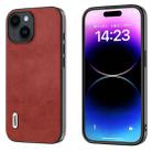 For iPhone 15 ABEEL Dual Color Cowhide Texture PU Phone Case(Red) - 1