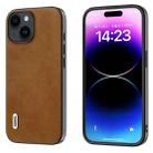 For iPhone 14 Plus ABEEL Dual Color Cowhide Texture PU Phone Case(Brown) - 1