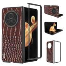 For Honor Magic V3 ABEEL Genuine Leather Crocodile Pattern Black Edge Phone Case(Coffee) - 1