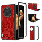 For Honor Magic V3 ABEEL Genuine Leather Crocodile Pattern Black Edge Phone Case(Red) - 1