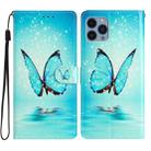For iPhone 15 Pro Max Colored Drawing Leather Phone Case(Blue Butterfly) - 1