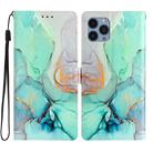 For iPhone 15 Pro Colored Drawing Leather Phone Case(Green Marble) - 1