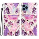 For iPhone 15 Pro Colored Drawing Leather Phone Case(Purple Marble) - 1