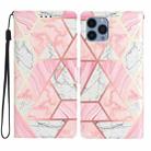 For iPhone 15 Pro Colored Drawing Leather Phone Case(Pink Marble) - 1