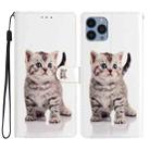 For iPhone 15 Pro Colored Drawing Leather Phone Case(Little Tabby Cat) - 1