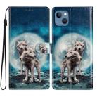For iPhone 15 Plus Colored Drawing Leather Phone Case(Twin Wolves) - 1