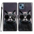 For iPhone 15 Colored Drawing Leather Phone Case(Sunglasses Cat) - 1