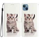 For iPhone 15 Colored Drawing Leather Phone Case(Little Tabby Cat) - 1