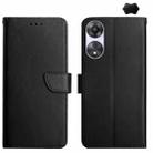 For OPPO A58 4G HT02 Genuine Leather Fingerprint-proof Flip Phone Case(Black) - 1