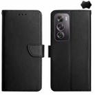 For OPPO Reno12 Pro 5G Global HT02 Genuine Leather Fingerprint-proof Flip Phone Case(Black) - 1