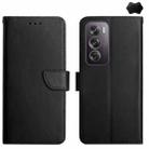 For OPPO Reno12 5G Global HT02 Genuine Leather Fingerprint-proof Flip Phone Case(Black) - 1