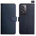 For OPPO Reno12 5G Global HT02 Genuine Leather Fingerprint-proof Flip Phone Case(Blue) - 1