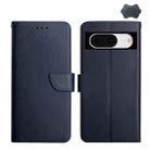For Google Pixel 8 HT02 Genuine Leather Fingerprint-proof Flip Phone Case(Blue) - 1
