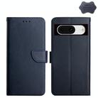 For Google Pixel 8a HT02 Genuine Leather Fingerprint-proof Flip Phone Case(Blue) - 1