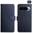 For Google Pixel 9 Pro HT02 Genuine Leather Fingerprint-proof Flip Phone Case(Blue) - 1