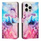 For iPhone 16 Pro Max Painted Marble Pattern Leather Phone Case(Pink Purple) - 1