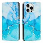 For iPhone 16 Pro Painted Marble Pattern Leather Phone Case(Blue Green) - 1