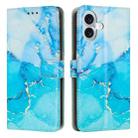 For iPhone 16 Plus Painted Marble Pattern Leather Phone Case(Blue Green) - 1