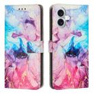 For iPhone 16 Plus Painted Marble Pattern Leather Phone Case(Pink Purple) - 1