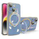 For iPhone 15 Plus Multifunction Electroplating MagSafe Holder Phone Case(Blue) - 1