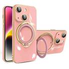 For iPhone 14 Multifunction Electroplating MagSafe Holder Phone Case(Pink) - 1