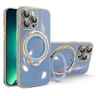 For iPhone 13 Pro Multifunction Electroplating MagSafe Holder Phone Case(Blue) - 1