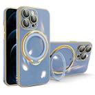 For iPhone 12 Pro Max Multifunction Electroplating MagSafe Holder Phone Case(Blue) - 1