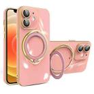 For iPhone 12 Multifunction Electroplating MagSafe Holder Phone Case(Pink) - 1