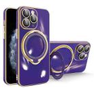 For iPhone 11 Pro Max Multifunction Electroplating MagSafe Holder Phone Case(Dark Purple) - 1