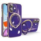 For iPhone 11 Multifunction Electroplating MagSafe Holder Phone Case(Dark Purple) - 1
