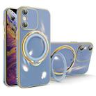 For iPhone XS Max Multifunction Electroplating MagSafe Holder Phone Case(Blue) - 1