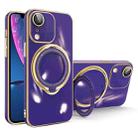 For iPhone XR Multifunction Electroplating MagSafe Holder Phone Case(Dark Purple) - 1