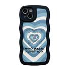 For iPhone 14 Plus Wavy Lambskin Love TPU Phone Case(Blue) - 1