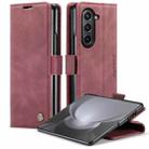 For Samsung Galaxy Z Fold5 CaseMe-013 Multifunctional Retro Frosted Leather Phone Case(Wine Red) - 1