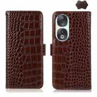For Honor 90 Crocodile Top Layer Cowhide Leather Phone Case(Brown) - 1