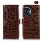 For Honor 100 Crocodile Top Layer Cowhide Leather Phone Case(Brown) - 1