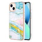 Electroplating Marble Pattern Dual-side IMD TPU Shockproof Phone Case For iPhone 15(Green 004) - 1