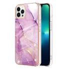 Electroplating Marble Pattern Dual-side IMD TPU Shockproof Phone Case For iPhone 15 Pro(Purple 001) - 1