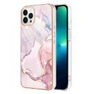 For iPhone 15 Pro Electroplating Marble Pattern Dual-side IMD TPU Shockproof Phone Case(Rose Gold 005) - 1