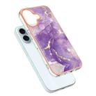 For iPhone 16 Plus Electroplating Marble Pattern Dual-side IMD TPU Shockproof Phone Case (Purple 002) - 3