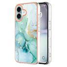 For iPhone 16 Plus Electroplating Marble Pattern Dual-side IMD TPU Shockproof Phone Case (Green 003) - 1