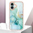 For iPhone 16 Plus Electroplating Marble Pattern Dual-side IMD TPU Shockproof Phone Case (Green 003) - 2