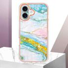 For iPhone 16 Plus Electroplating Marble Pattern Dual-side IMD TPU Shockproof Phone Case (Green 004) - 2