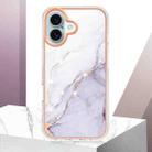 For iPhone 16 Plus Electroplating Marble Pattern Dual-side IMD TPU Shockproof Phone Case (White 006) - 2