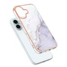 For iPhone 16 Plus Electroplating Marble Pattern Dual-side IMD TPU Shockproof Phone Case (White 006) - 3